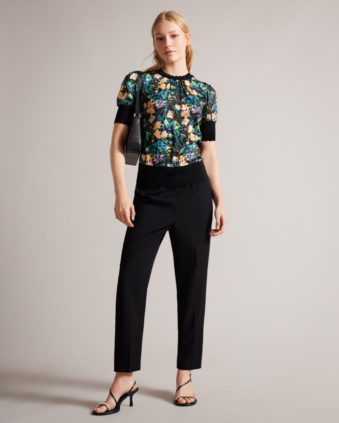 T-Shirt Ted Baker Sketchy Magnolia Puff Sleeve Noir Femme | ZCG-23021969